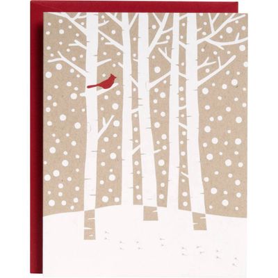 Cardinal in Birch Tree Foil Holiday Card Set