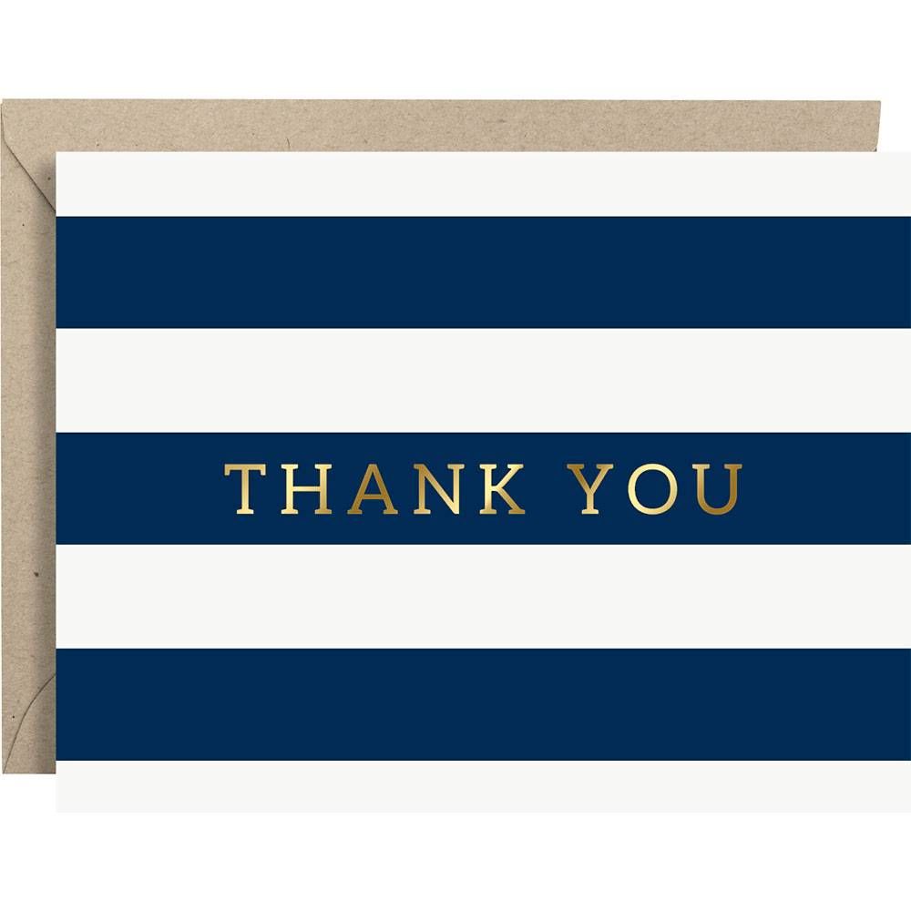 Navy Stripe & Gold Foil Thank You Card Set