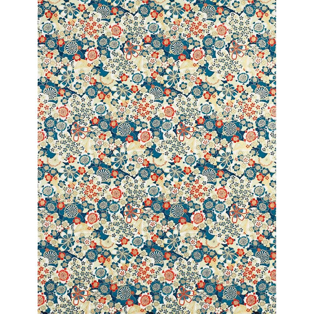 Blue and Orange Floral on Handmade Paper