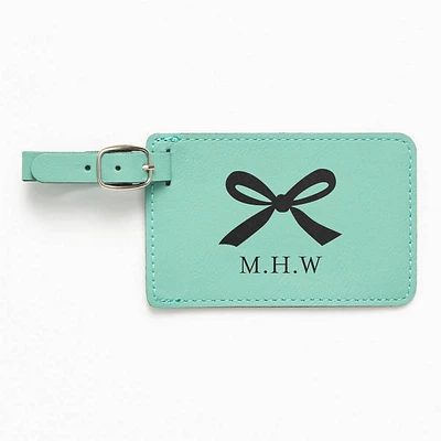 Monogram Bow Teal Luggage Tag