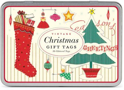 Vintage Christmas Glitter Gift Tags Tin