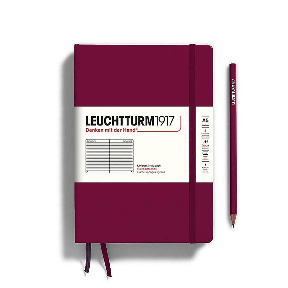 Leuchtturm Port Red Ruled Page Hardcover Medium Notebook