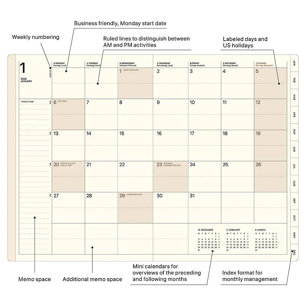 2025 Mein Leben Navy Weekly Planner