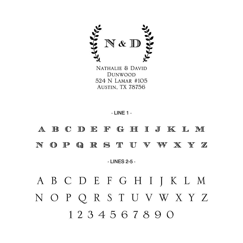 Laurel Branches Initials Custom Stamp