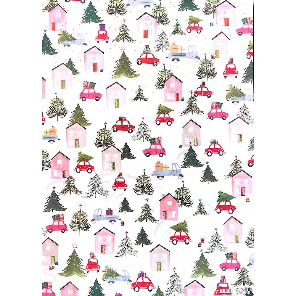 Christmas Village Cars Flat Wrap