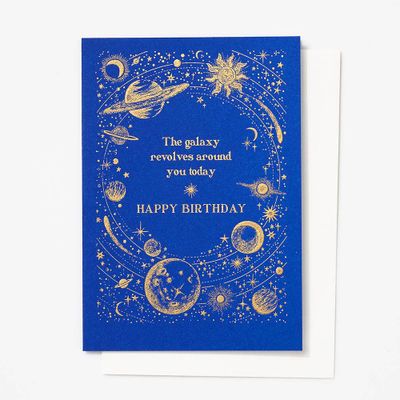 Galaxy Revolves Around You Birthday Card