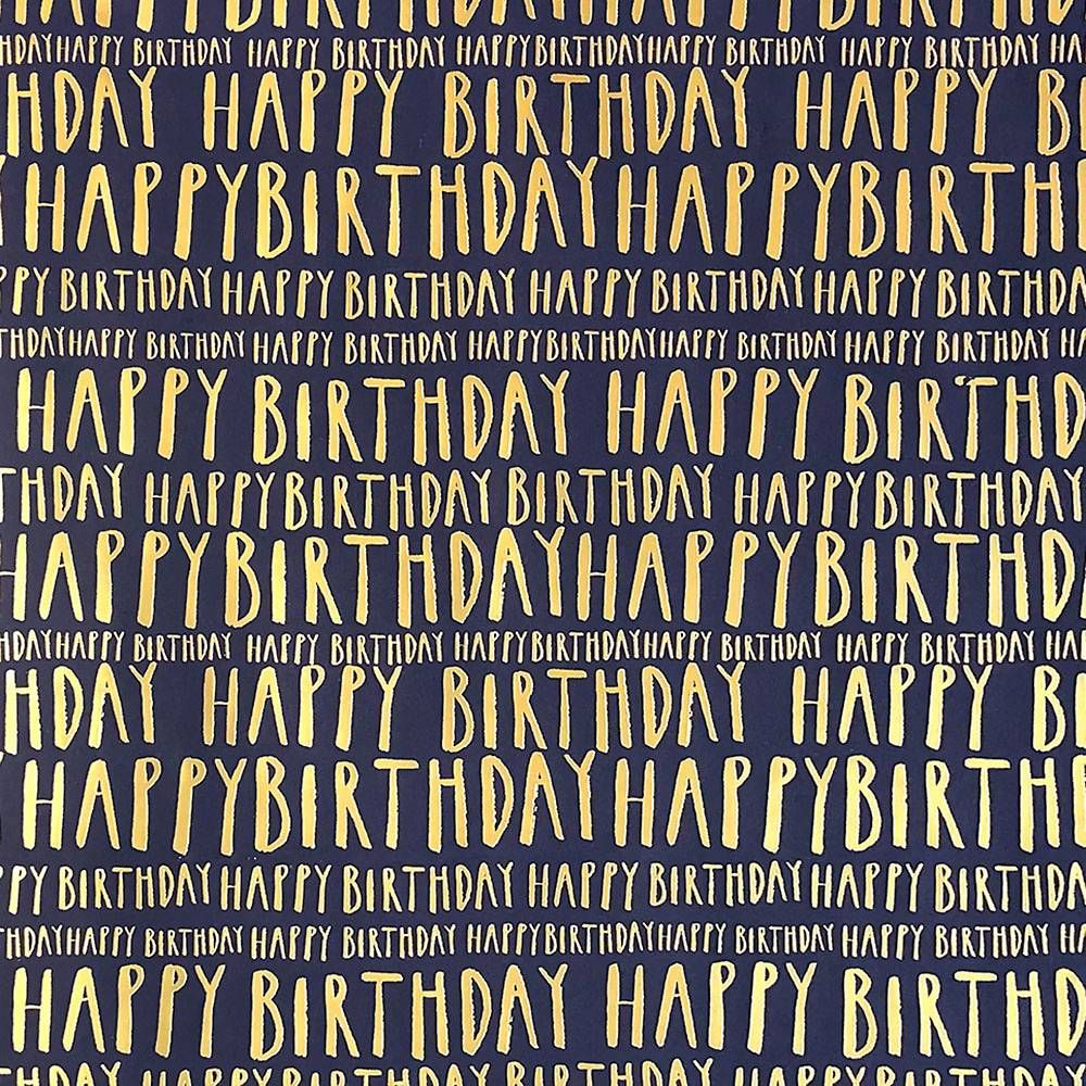 Gold Foil Happy Birthday Navy Flat Wrap