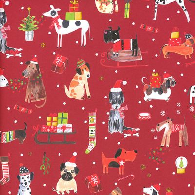 Holiday Dogs On Red Flat Wrap