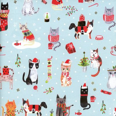 Holiday Cats On Blue Flat Wrap