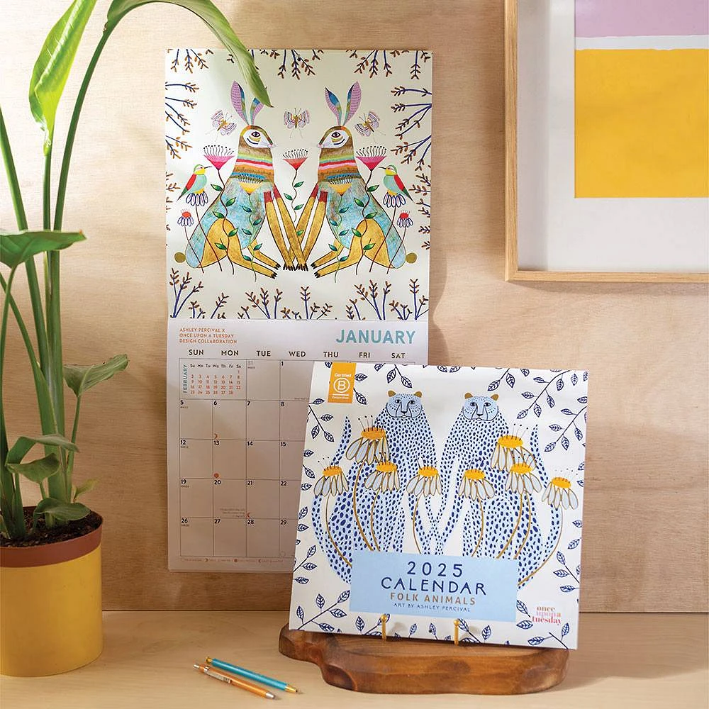 2025 Folk Art Animals Wall Calendar