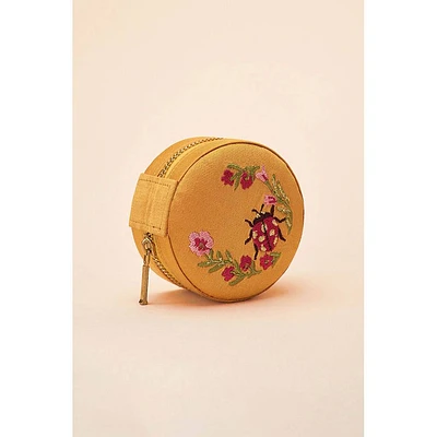 Round Floral Embroidered Jewelry Case