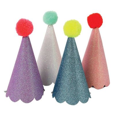 Glitter Pom Pom Party Hats