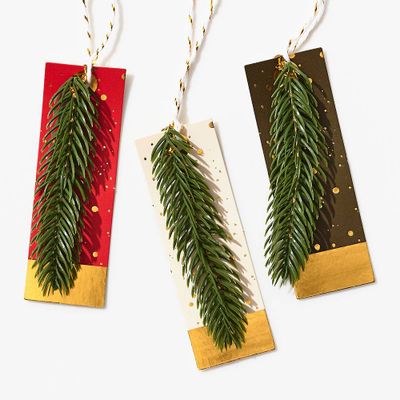 Pine Branch Gold Foil Splatter Gift Tags