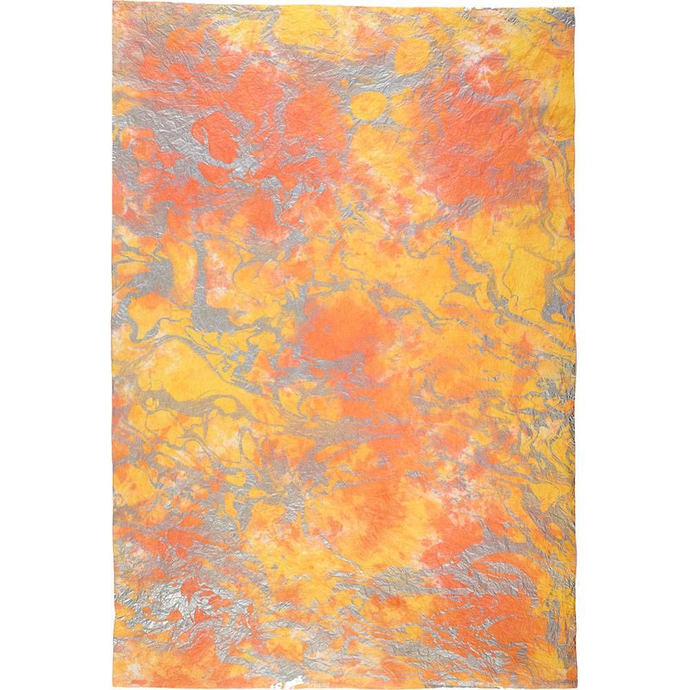 Yellow & Orange with Silver Marbling Handmade Paper