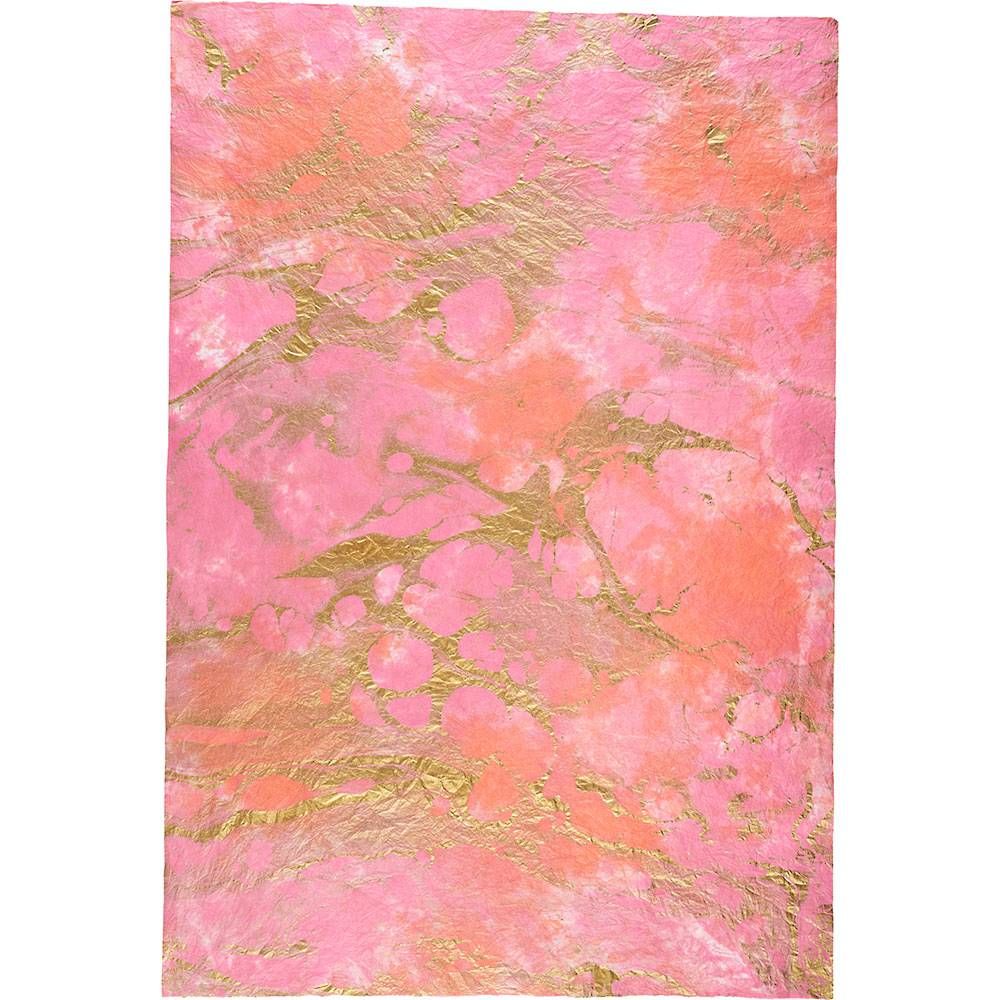 Hot Pink with Gold Marbling Handmade Paper