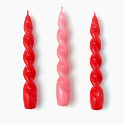 Twisted Taper Candles, Coral and Pink