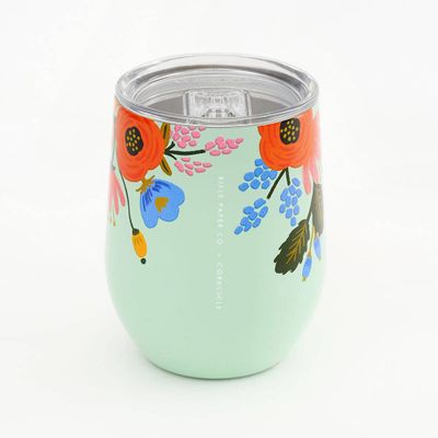 Mint Floral Stemless Cup