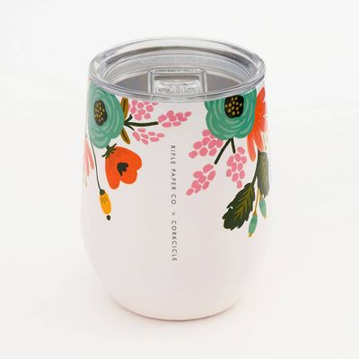 Cream Floral Stemless Cup