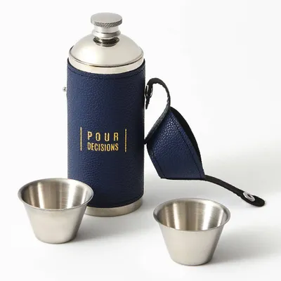 Vegan Leather Covered Stainless Steel Flask & Shot Cups