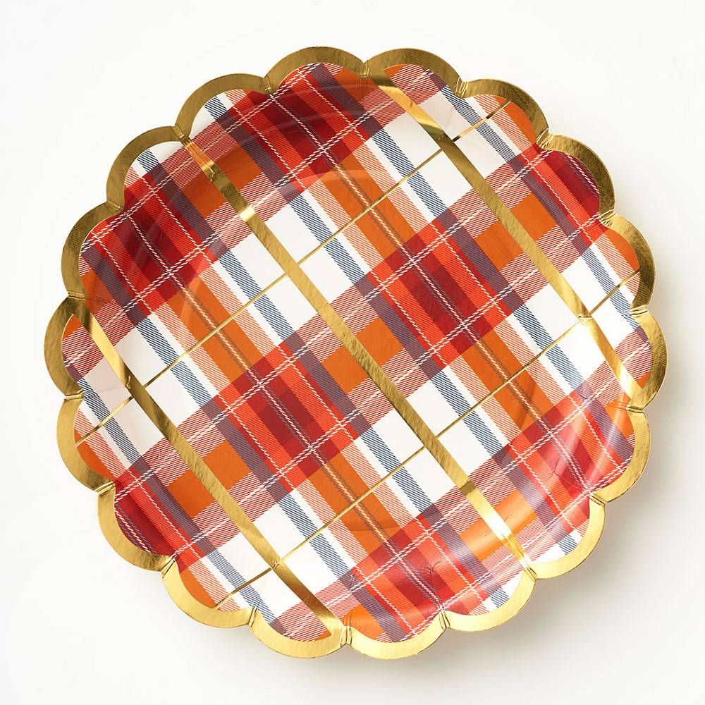 Fall Plaid Scalloped Large Plates