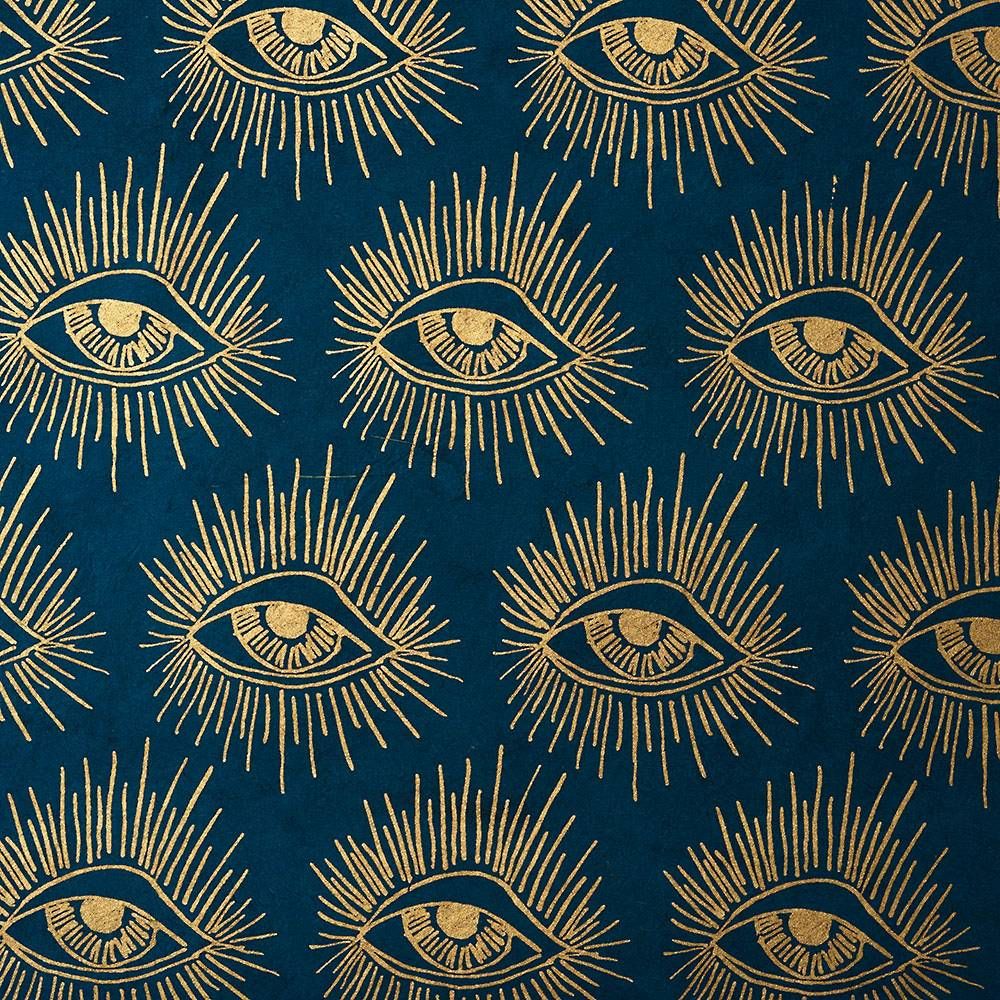 Gold Metallic Eyes on Dark Teal Handmade Paper