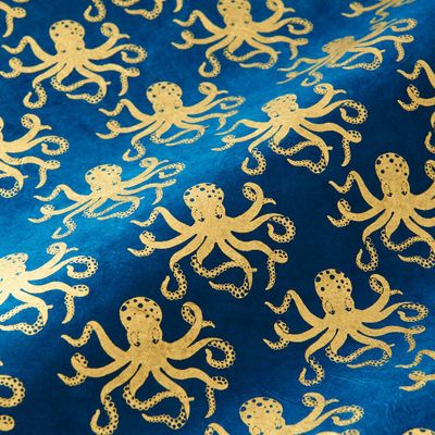 Gold Octopus on Navy Handmade Paper