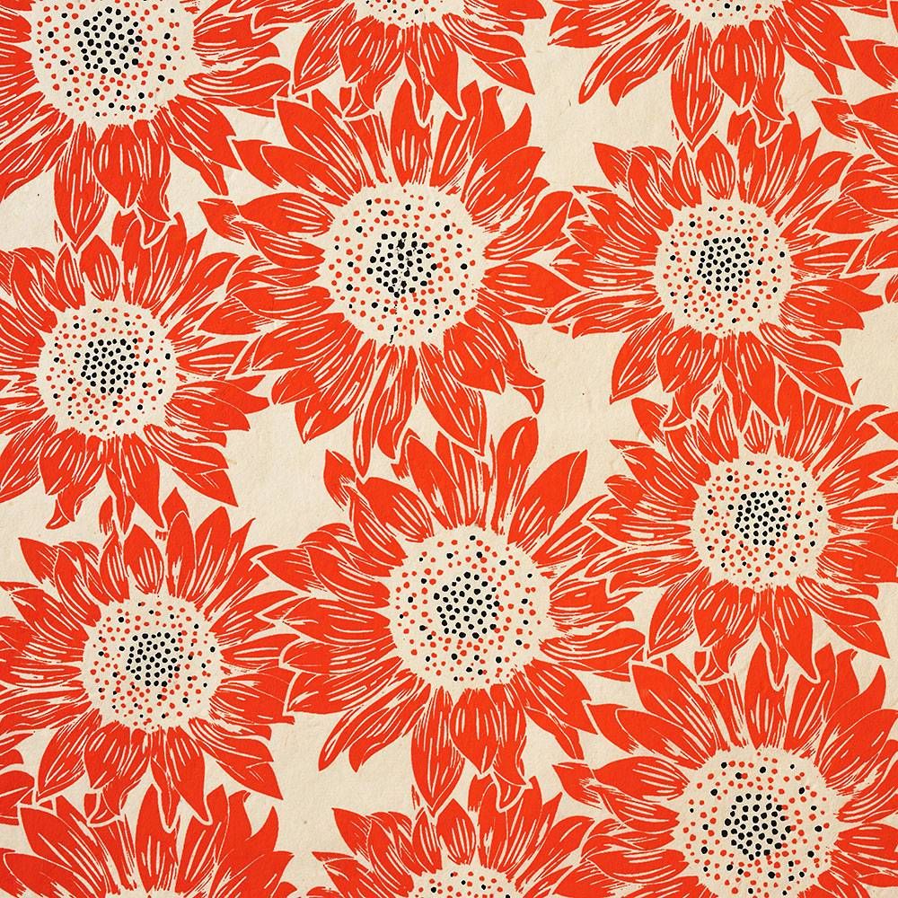 Orange Flowers on Cream Handmade Paper