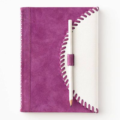 Violet Leather Flap Journal & Pencil