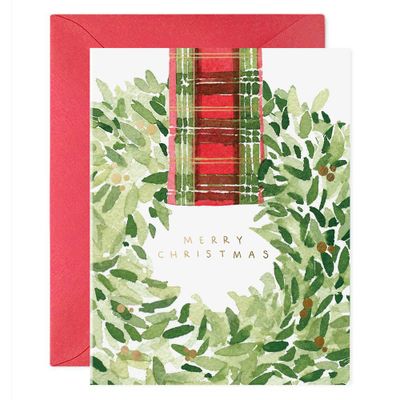 Plaid Ribbon Wreath Holiday Card Set