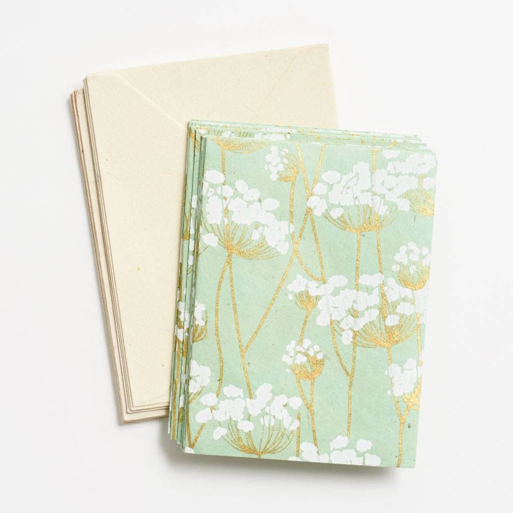 White Blossoms on Mint Stationery Set