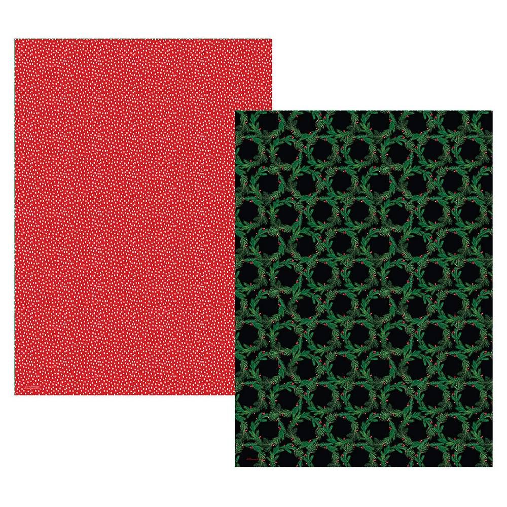 Greenery Wreath & Red Flurry Wrapping Paper Duo