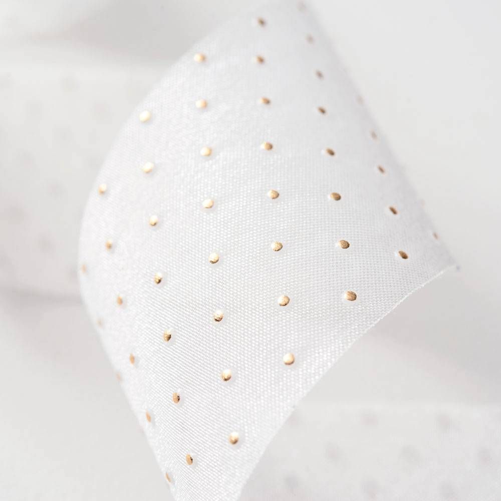 Gold Polka Dot on Ivory Ribbon