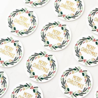 Merry Christmas Greenery Stickers