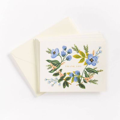 Blue Floral Bouquet Thank You Card Set