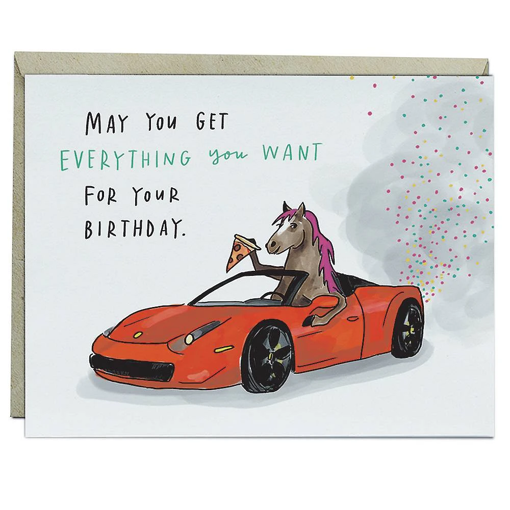 Pony Ferrari Pizza Birthday Card