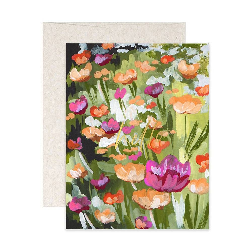 Hello Poppy Field Greeting Card