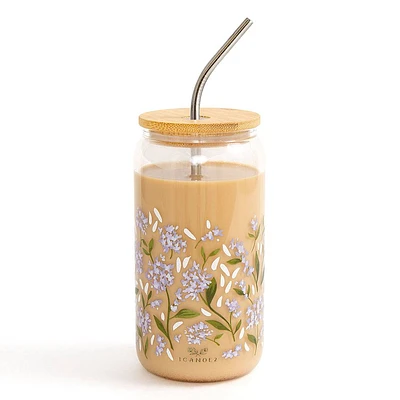 Hydrangeas Glass Straw Tumbler