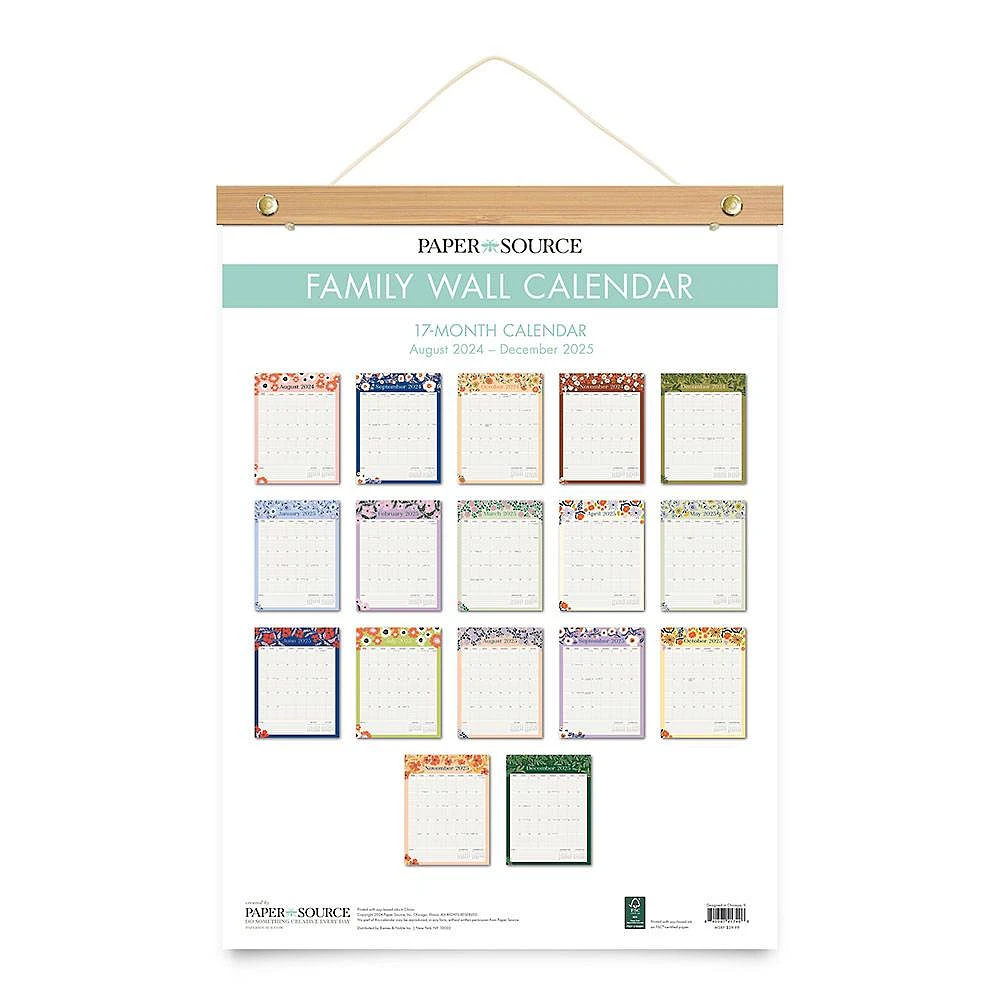 2024-2025 Paper Source Botanical Family Wall Calendar