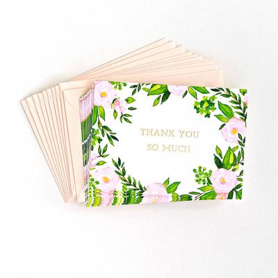Pink Floral Thank You Card Set