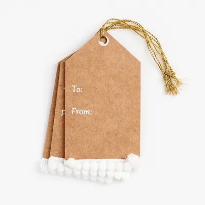 White Pom Pom Gift Tags