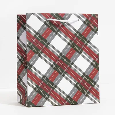 Holiday White Stewart Tartan Gift Bag
