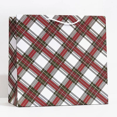 Holiday White Stewart Tartan Large Gift Bag