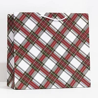 Holiday White Stewart Tartan Large Gift Bag