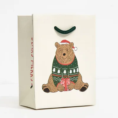 Holiday Bears In Sweaters Small Gift Bag