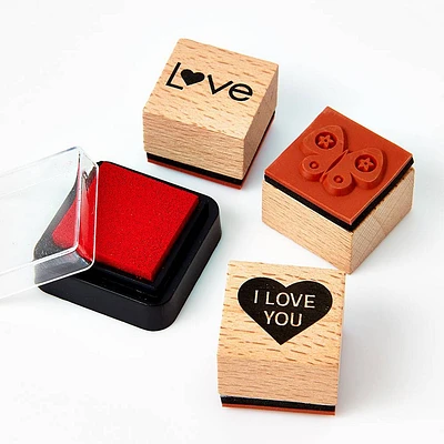 Valentine Wood Stamp Set with Ink