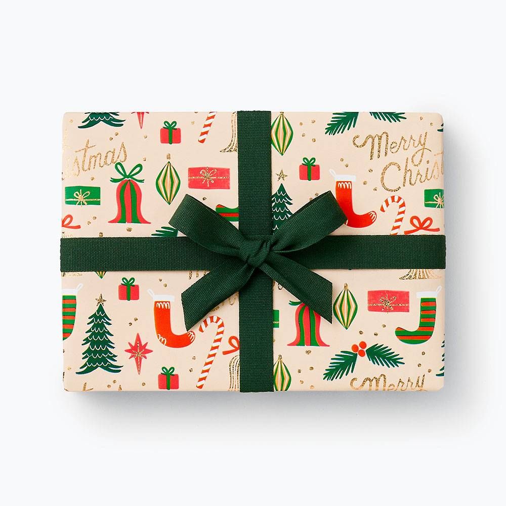 Happy Christmas Icon Trees Jumbo Roll Wrapping Paper