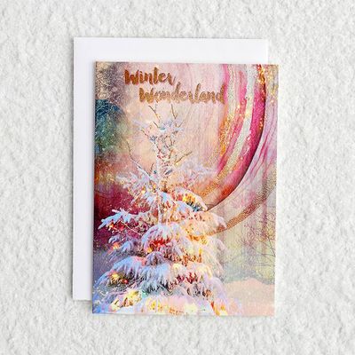 Glittery Pink Tree Christmas Card