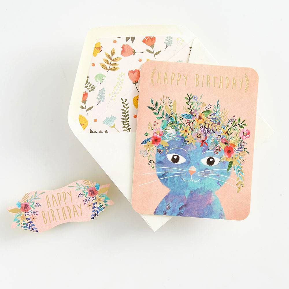 Flower Crown Cat Birthday Card