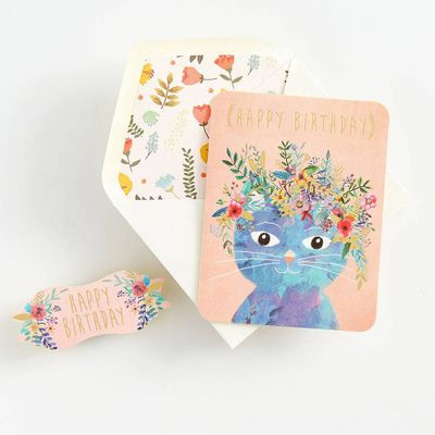 Flower Crown Cat Birthday Card