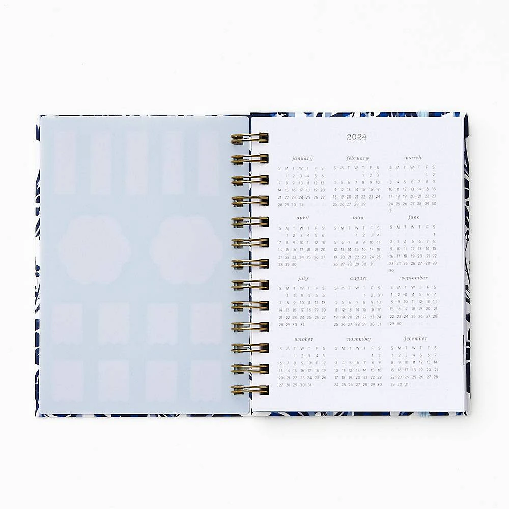 2024-2025 Paper Source Blue Striped Floral Petite Monthly Planner